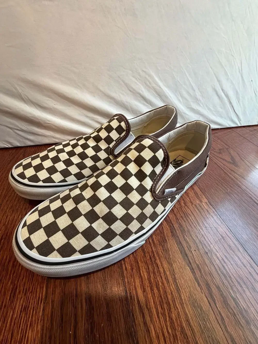 Vans Classic Slip-On Checkerboard Brown Canvas Sneakers
